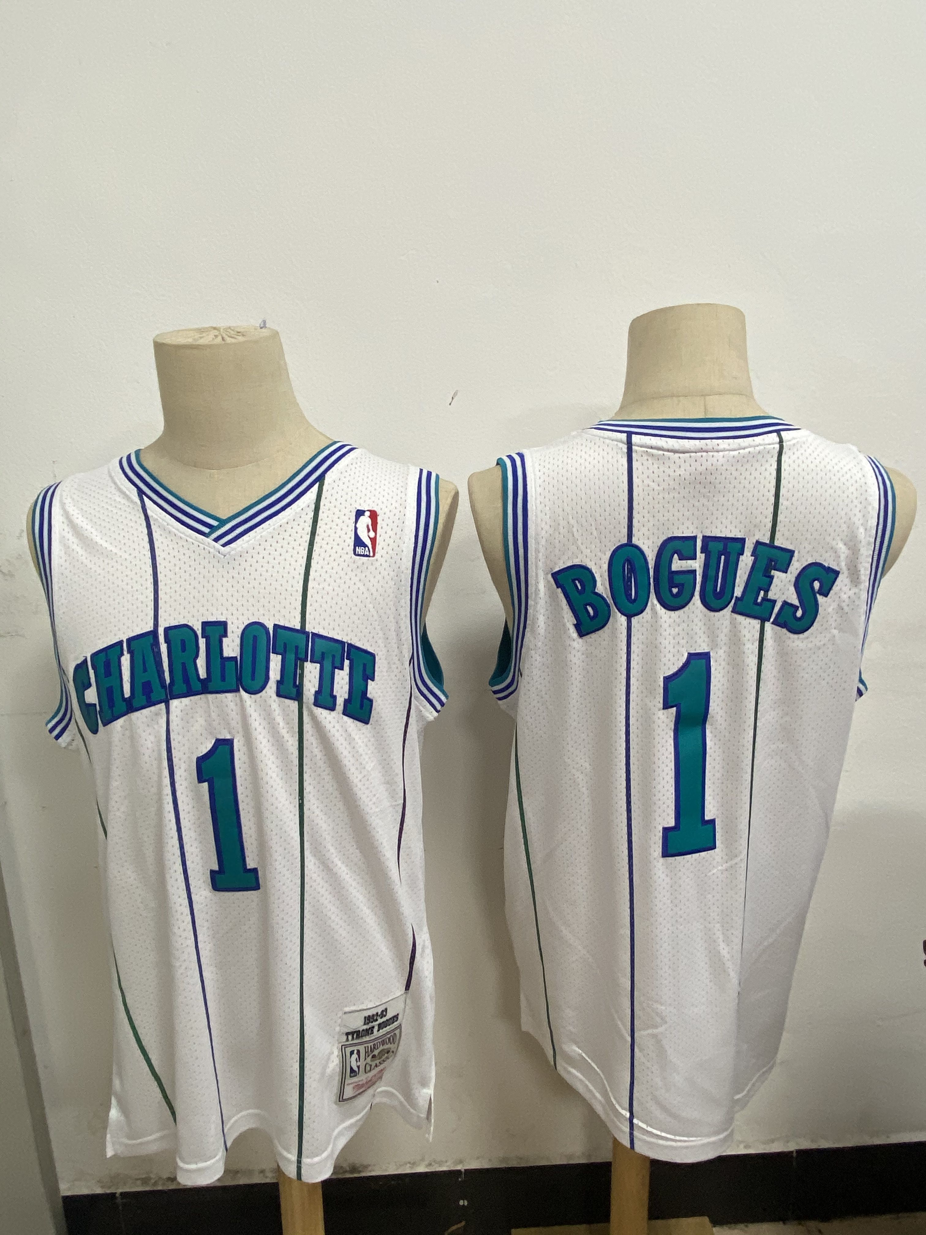 Men Charlotte Hornets #1 Bogues White Throwback NBA Jerseys->charlotte hornets->NBA Jersey